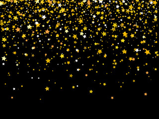 Illustration of Falling golden stars on dark background. Golden Stars Confetti. Christmas, New Year celebration holiday background.