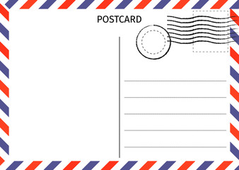 Postcard. Air Mail. Postal card illustration for design. Travel card design. Postcard on white background.