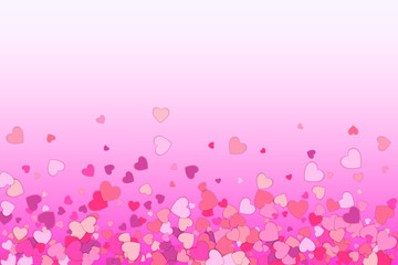 Valentines Day background. Confetti hearts petals falling. Heart shapes isolated on pink background. Love concept.