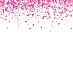 Fototapeta na wymiar Valentines Day background. Confetti hearts petals falling. Heart shapes isolated on white background. Love concept.