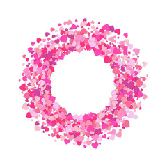 Round Frame of colorful hearts isolated on white background. Confetti of hearts. Love concept.
