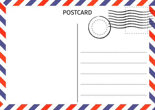 Postcard. Air Mail. Postal card illustration for design. Travel card design. Postcard on white background.