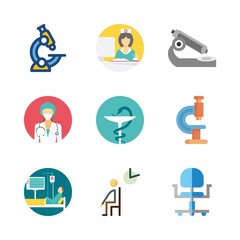Fototapeta premium hospital vector icons set. pharmacy, patient, waiting room and wheel chair in this set