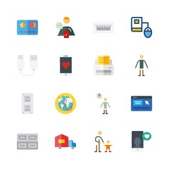 technology vector icons set. usb, stick man, online shop and worldwide in this set