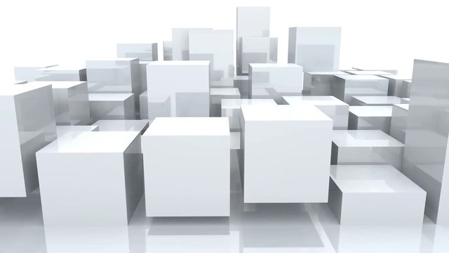 4k tech blockchain data background,abstract 3d white cubes animation.