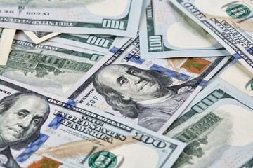 A lot of american dollars banknotes. 100 bucks