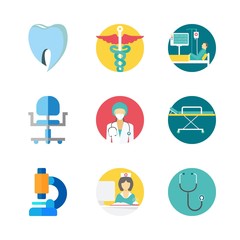 hospital icons set. wheel, student, rehabilitation and instrument graphic works