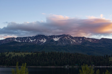 Sun setting over Lake Wallowa in Oregon state