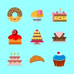 cake vector icons set. donut, wedding cake, kruassan and cupcake in this set