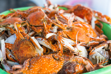 Pile of steamed crab for sold to tourists