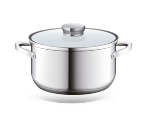 Steel saucepan on a white background. Vector illustration template ready for your design. EPS10.