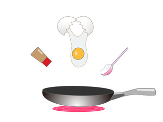 フライパンを使って料理をしている。