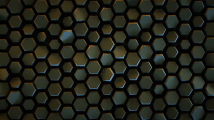 Black geometric background with hexagons abstract 3D render