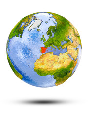 Spain on globe