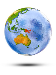 Papua New Guinea on globe