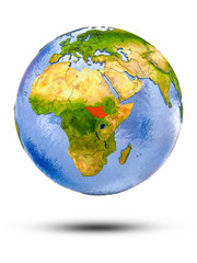 South Sudan on globe