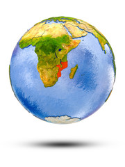 Mozambique on globe