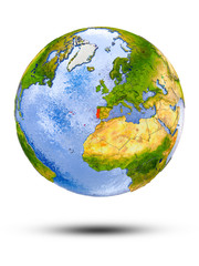 Portugal on globe