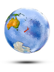 New Zealand on globe