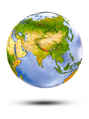 Nepal on globe