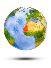 Mauritania on globe