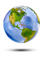 Cuba on globe