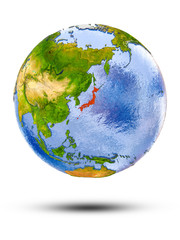 Japan on globe