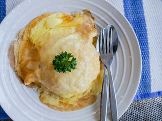 Egg wrapped fried rice, ready to serve.