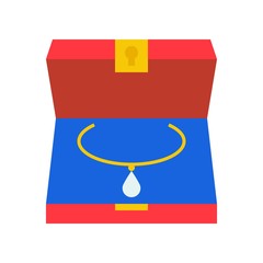 diamond necklace in box, jewelry related icon, flat design
