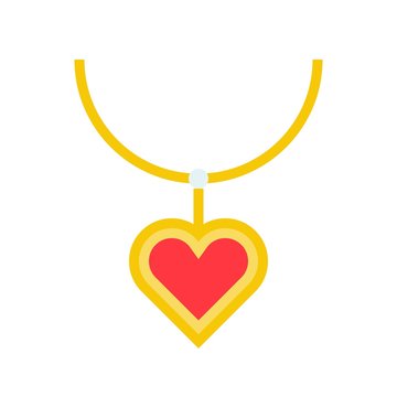 necklace and ruby heart pendant, jewelry related icon, flat design