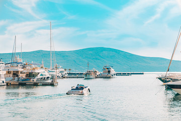 yachts in city dock. summer time. vacation at sea