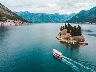 island in kotor bay, montenegro. beautiful view of sea and mountains