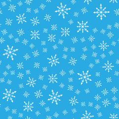 Seamless pattern. White snowflakes on a blue backgrounds. For packaging paper