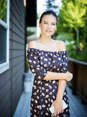 Outdoor atmospheric fashion photo of young beautiful lady