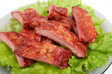 Grilled pork ribs isolated on white background