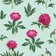 Poster Watercolor peony flowers illustration. Seamless pattern © Aleksandra Smirnova