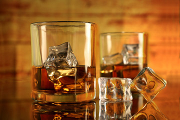 Rum / Whiskey Glasses with Ice Cubes