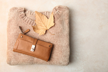 warm sweater and purse