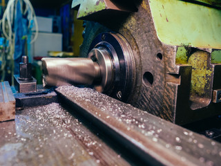 Old geeen milling machine, closeup, metalworking
