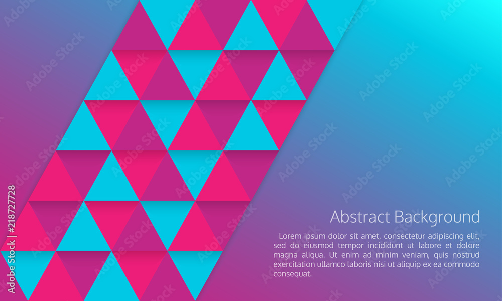 Wall mural abstract geometric pattern. triangular texture with space for text. blue and purple triangle backgro