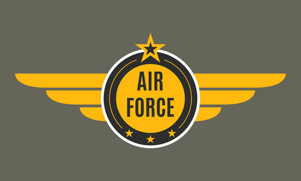Air force badge with wings and star. Army and military emblem. Airforce logo. Vector illustration.