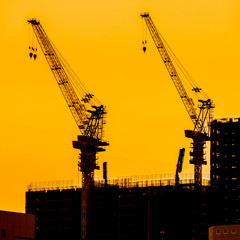 Beautiful Silhouette crane under construction building