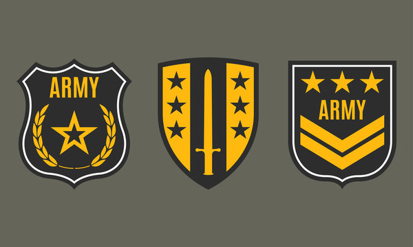Army badge. Military patch with star. Force emblem. Vector illustration.