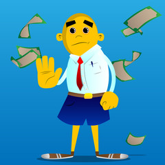 Yellow man showing deny or refuse hand gesture. Vector cartoon illustration.