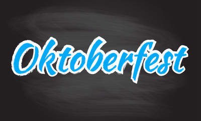 Oktoberfest banner isolated on blackboard texture with chalk rubbed background. Beer festival lettering typography. Oktoberfest logo, flyer, sticker design element. Vector illustration.