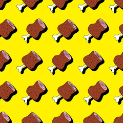 Bone-in meat background. Seamless pattern.Vector. 骨つき肉のパターン
