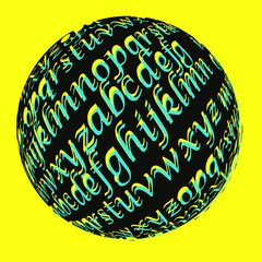 graphic moon with astigmatic writing pattern in pop yellow blue black