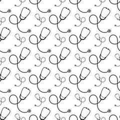 Stethoscope Icon Seamless Pattern, Acoustic Medical Device
