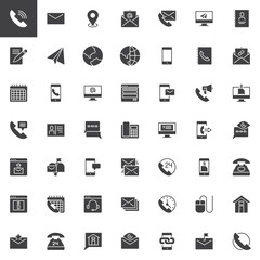 Contact us vector icons set, modern solid symbol collection, filled style pictogram pack. Signs, logo illustration. Set includes icons as Phone Call, Email, Location pin, contact book, Calendar