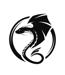 Winged dragon circle logo, symbol.